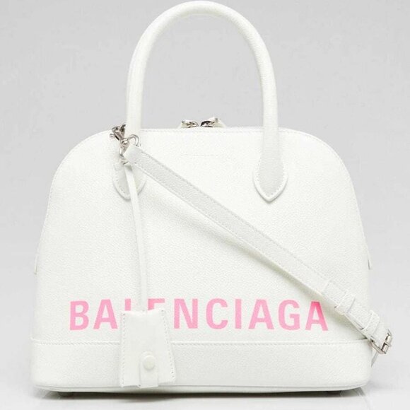 Balenciaga White Stamped Calfskin Leather Small Ville Satchel Bag - Picture 1 of 12